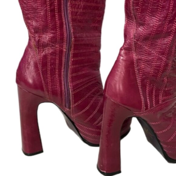 AMAZING MOJO MOXY Magenta Leather Knee High Chunky Boots 8 Y2K BRATZ Whimsigoth - Picture 6 of 9